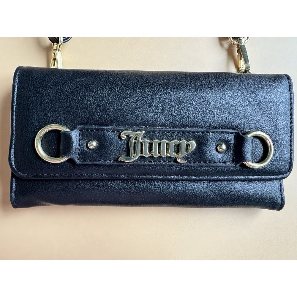 Juicy Couture‎ Black Wallet on a String Crossbody Clutch Gold Hardware Logo Bag